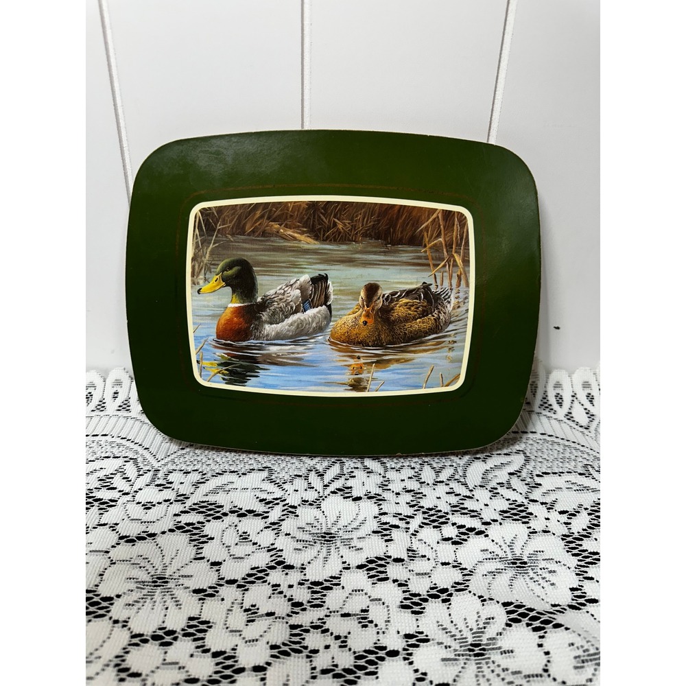Vintage Mallard Duck Wood Trivet Green Cabin Decor Wildlife Nature Scene
